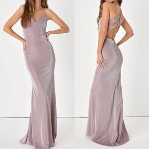 Sz M NWOT Lulus Toasting the‎ Evening Shiny Blush Pink Backless Maxi Dress